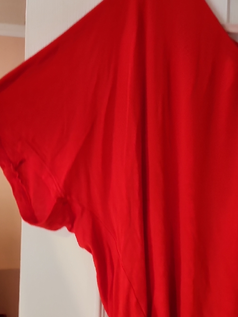 Lush Red Draped Short Sleeve Top Hi-Low - Picture 3 of 7